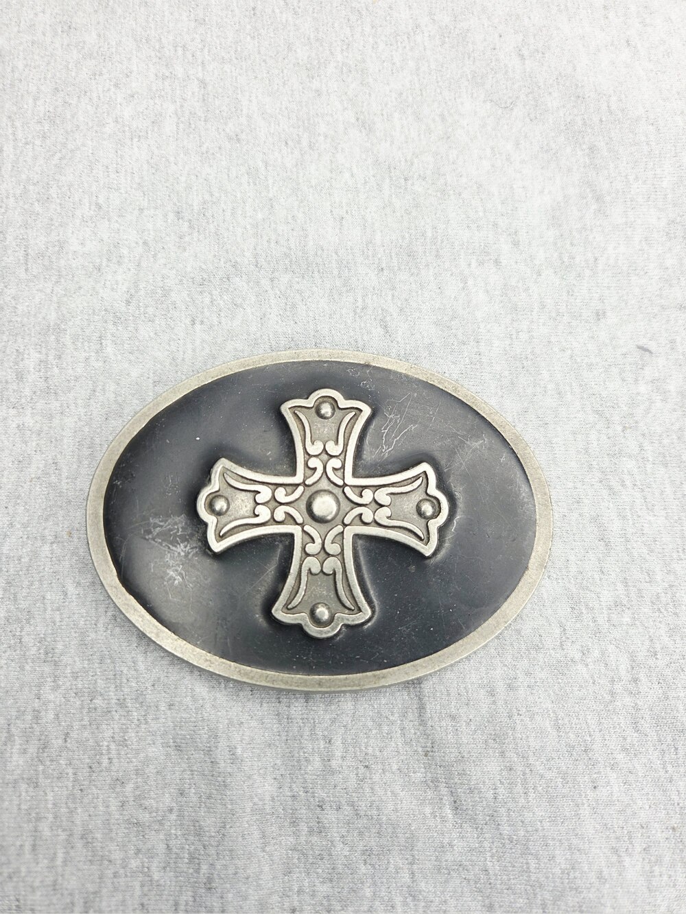Vintage Large Pewter Ornamental Cross Belt Buckle